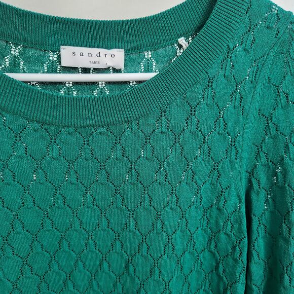 SANDRO Light Pullover Sweater 2/S Green Designer - Picture 11 of 11